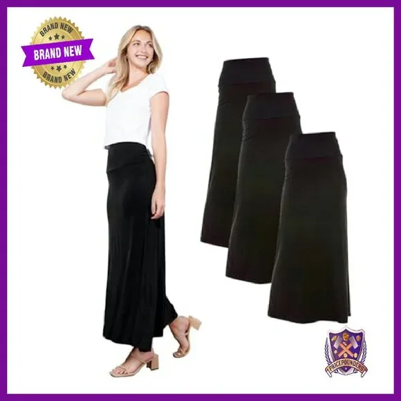 Soft Stretchy Rayon Maxi Skirt High Waist Flowy Boho Casual Dressy